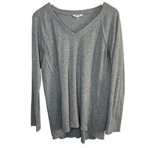 Wildfox Womens Gray Ribbed V-Neck Long Sleeve Thermal Tunic Top Size Large